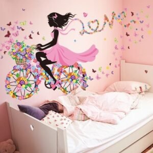 Children School / Home Decor Flower Wall Sticker -Cycling Girl