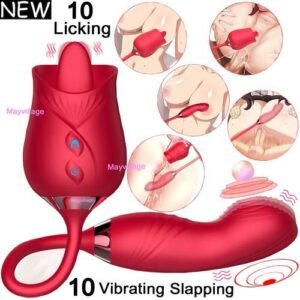 New Product 2-in-1 Powerful Clitoris Tongue Licking   Stimulator Sex Toys Rose Vibrator