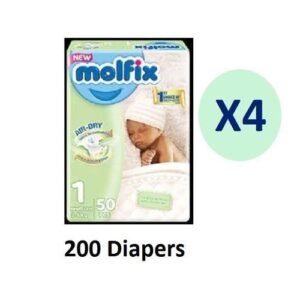 Molfix Air-Dry Newborn Diaper, Size 1, ECO Pack (2 - 5kg)  50 X 4 = 200 Diapers