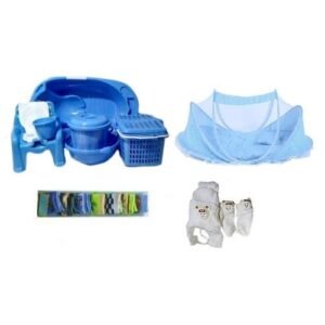 Baby Bath Set And Bed Net Baby Socks And Cap-Blue