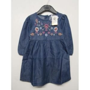 George Girls Blue Floral Embroidered Denim Shirt Dress