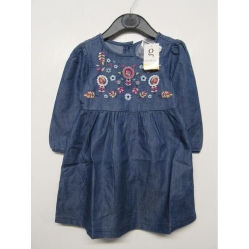 George Girls Blue Floral Embroidered Denim Shirt Dress