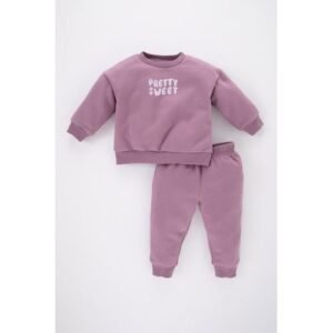 Defacto 2 Piece BabyGirl Casual Regular Fit Bike Neck Long Sleeve Knitted Set - Purple