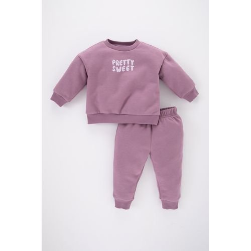 Defacto 2 Piece BabyGirl Casual Regular Fit Bike Neck Long Sleeve Knitted Set - Purple