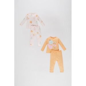 Defacto 4 Piece BabyGirl Casual Regular Fit Bike Neck Long Sleeve Pyjamas - Pink