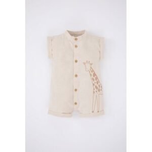 Defacto BabyBoy New Born Regular Fit Short Sleeve Knitted Overalls - Beige