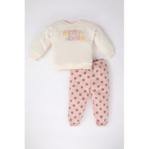 Defacto 2 Piece BabyGirl Casual Regular Fit Bike Neck Long Sleeve Knitted Set - Ecru