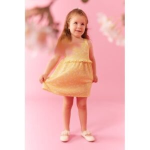 Defacto BabyGirl Casual Regular Fit Collarless Strappy Knitted Dress - Yellow
