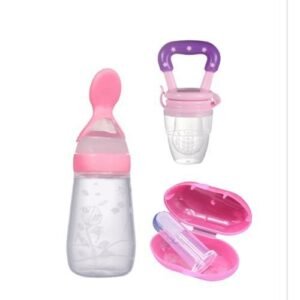 Silicon Squeeze Feeding Bottle + Fruit Feeder + Finger Brush
