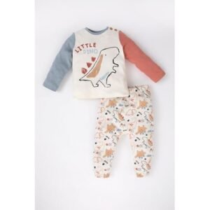 Defacto 2 Piece BabyBoy New Born Regular Fit Bike Neck Long Sleeve Knitted Set - Ecru