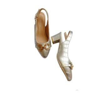 Girl Sling Blocked Heel Shoes - Silver