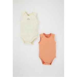Defacto 2 Piece BabyBoy New Born Regular Fit Knitted Short Sleeve Snap Body - Ecru