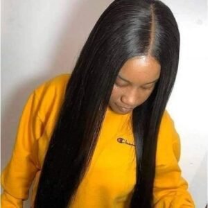 Black Long Bone Straight Hair Wig With Closure