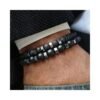 2Pcs Classic Matts Stone Beads Bracelet Black