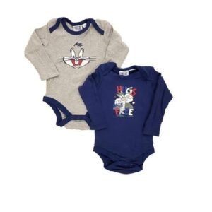 Looney Tunes Navy Blue And Grey Soft Cotton Long Sleeve Bodysuit 2pc Set