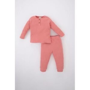 Defacto 2 Piece BabyGirl Casual Regular Fit Long Sleeve Button Neck Homewear Pyjamas - Bordeaux