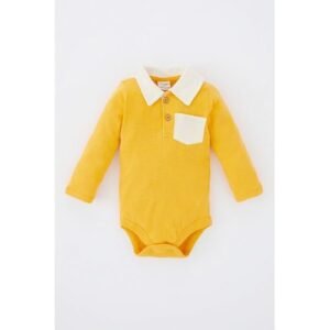 Defacto BabyBoy New Born Regular Fit Polo Neck Knitted Long Sleeve Snap Body - Yellow