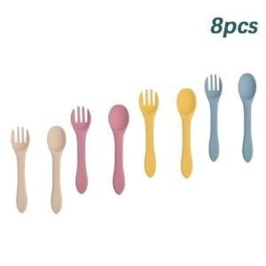 8 PCS  Silicone Helthy Baby Spoon Fork Set