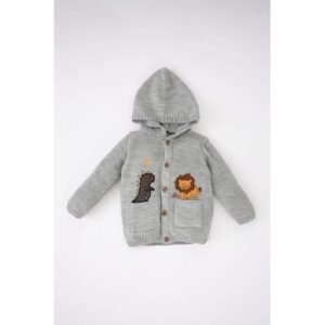 Defacto BabyBoy Casual Regular Fit Hooded Long Sleeve Tricot Cardigan / Bolero - Ecru