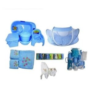Baby Bath Set Bed Net BathTowel Socks Bottle And Cap-Blue