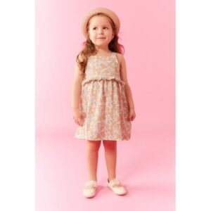 Defacto BabyGirl Casual Regular Fit Collarless Strappy Knitted Dress - Ecru