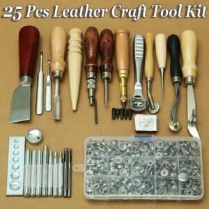 25 Pcs Leather Craft Tool Kit Hand Sewing Stitching Punch Carving Work Groover