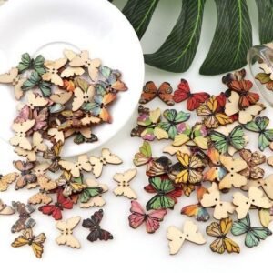 50PC 2 Holes Colorful Butterfly Wooden Buttons DIY Wooden