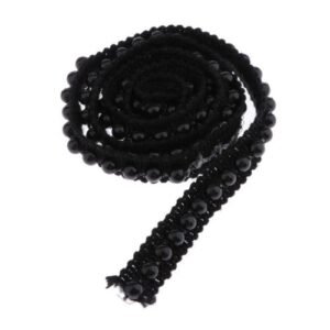 1 Yard Polyester Pearl Lace Edge Ribbon Band 1.0cm Black