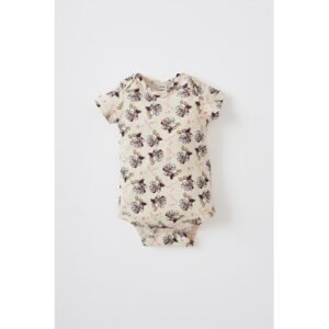 Defacto BabyGirl - Regular Fit Envelope Neck Knitted Short Sleeve Snap Body - Beige