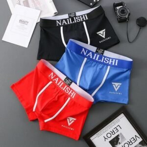 3 In 1 Pure Cotton Multi Piece Men's Flat Angle Underwear (Black+Blue+Red)