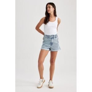 Defacto Woman Special Collection Paperbag Denim Short - Blue