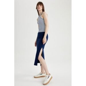 Defacto Woman Casual Straight Knitted Skirt - Navy