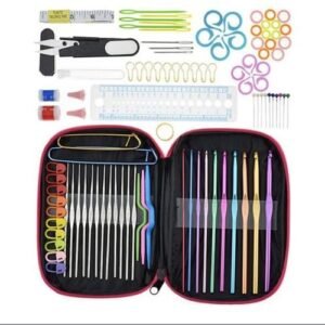 100PCS Set Crochet Hooks Knitting Knit Kit With Gauge Steel Hooks Yarn Needle Pin