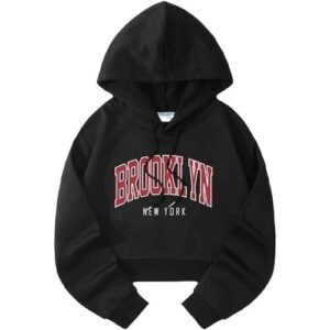 Danami Crop Hoodie With Brooklyn New York Print - Black