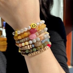 National Fashion Ancient Style Colorful Popcorn Stone Crystal String Beads Couple Bracelet Men and Women Retro New Chinese Style Nanhong Agate Bracelet