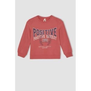 Defacto Girl Knitted Regular Fit Crew Neck Sweat Shirt - Bordeaux