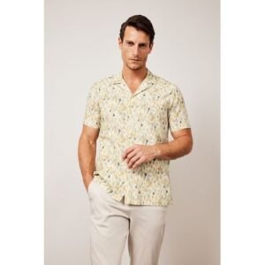 Defacto Man Smart Casual Modern Fit Resort Neck Woven Short Sleeve Shirt - Green