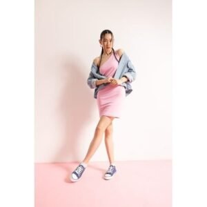 Defacto Woman Coool Bodycon Short Sleeve Knitted Dress - Pink