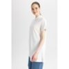 Defacto Woman Regular Fit Bike Neck Knitted Short Sleeve Tunic - Ecru