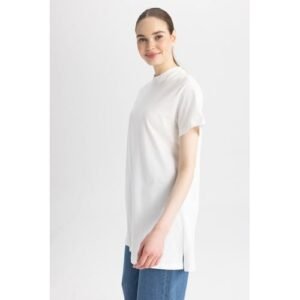 Defacto Woman Regular Fit Bike Neck Knitted Short Sleeve Tunic - Ecru