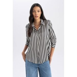 Defacto Woman Smart Casual Oversize Fit Shirt Neck Woven Long Sleeve Shirt - Black