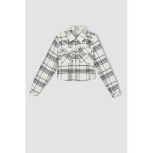 Defacto Girl - Cropped Fit Woven Long Sleeve Shirt - Blue