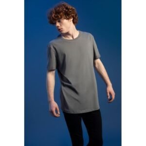Defacto Man - Long Fit Crew Neck Short Sleeve Knitted T-Shirt - Grey