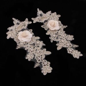 2x Gold Bridal Lace Applique Embroidery Wedding Motif Floral Sewing On