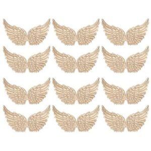 12 Ironing Patches, Angel Wings Embroidered Patch Appliques, DIY Craft Decorative Sewing Clothes Patches Golden