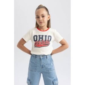 Defacto Girl Casual Regular Fit Knitted Short Sleeve Body - Ecru
