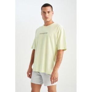 Defacto Man - Crew Neck Oversize Fit Knitted T-Shirt-Yellow