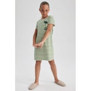 Defacto Girl Special Collection Regular Fit Short Sleeve Homewear Dress - Beige