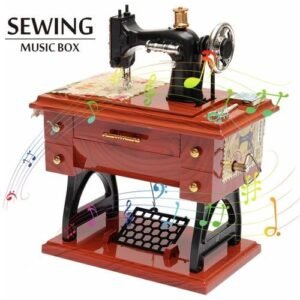 Vintage Music Box Mini Sewing Machine Style Mechanical Birthday Gift Table-