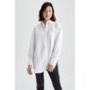 Defacto Woman Young Oversize Fit Shirt Neck Woven Long Sleeve Tunic - White